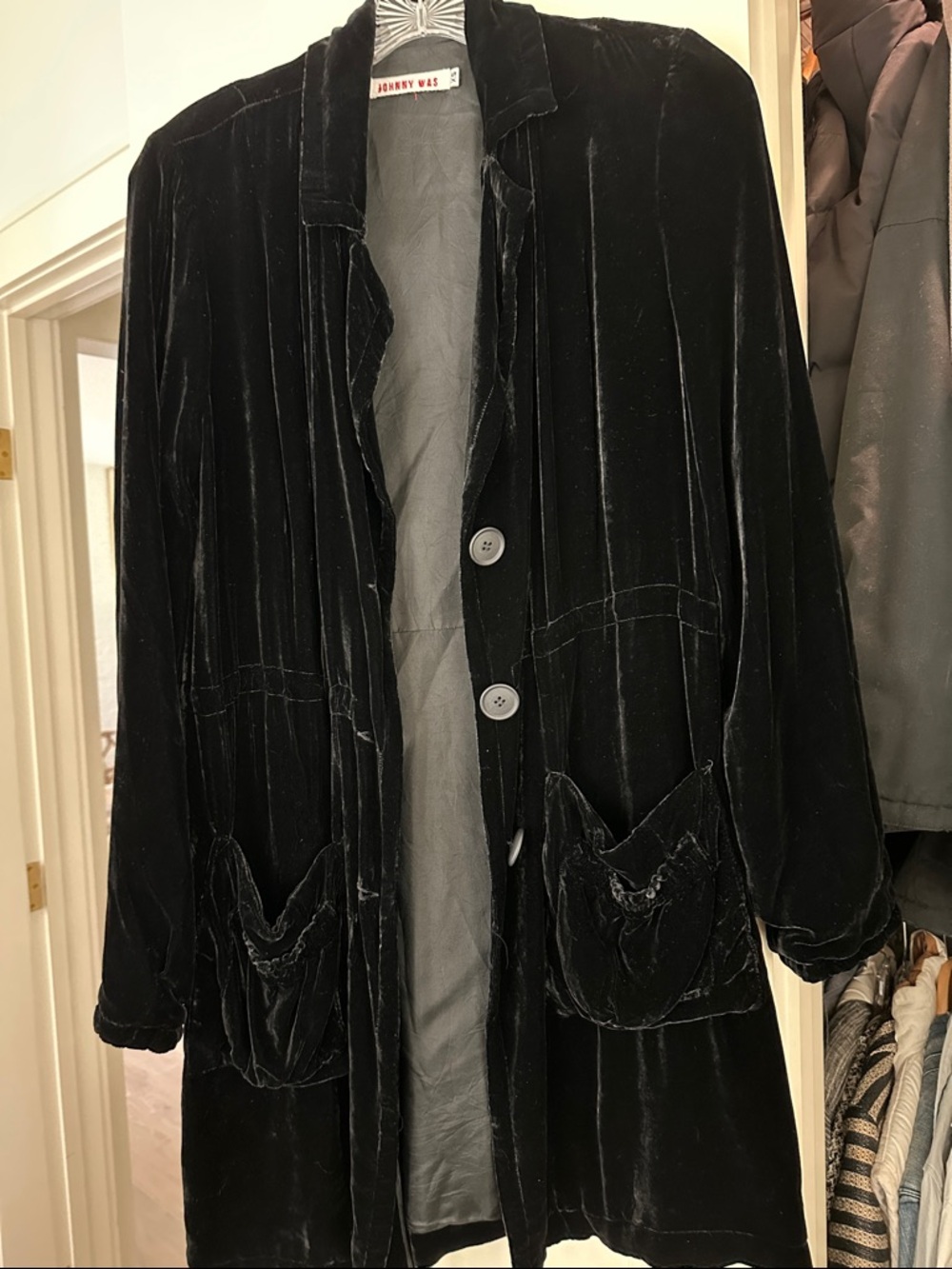 Johnny Was Black velvet coat/long blazer